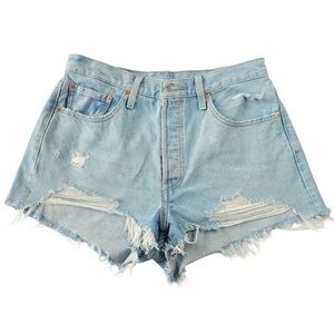 Levi's Light Blue Distressed 501 Jean Shorts size 32